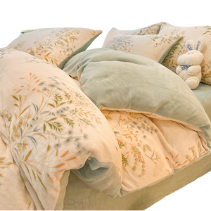 Ensemble de couette quatre pièces en velours de lait imprimé moderne Simple frais hiver doublé polaire Anti-acariens housse de couette <span class=keywords><strong>lit</strong></span> en molleton de corail - Product Image 1