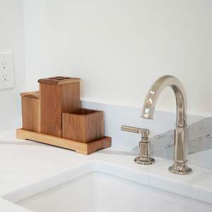 Set in tre pezzi eco-friendly contenitori in <span class=keywords><strong>Teak</strong></span> da bagno e un vassoio abbinato Set da bagno Set amenità accessori da bagno - Product Image 6