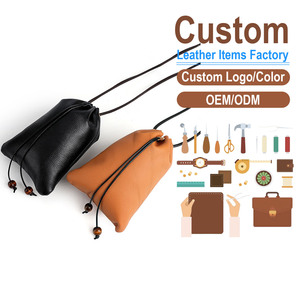 Custom Genuine Leather Drawstring Pouch Unisex Minimalist <b>Wallet</b> Handmade With String Closure Brown Black Colors Available - Product Image 1