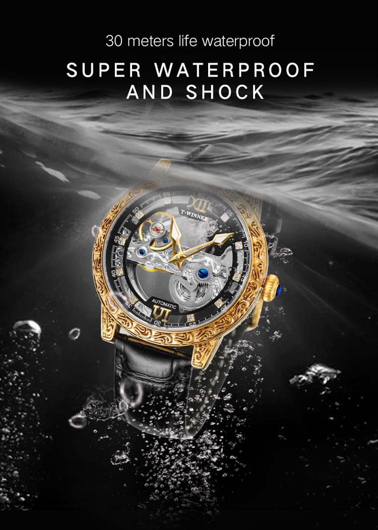 WINNER 8258 новый дизайн Роскошные Мужские механические часы Костюм ремешок из натуральной кожи водонепроницаемые автоматические сверкающие деловые ручки