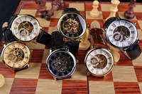 Forsining 3D Logo Design Creux Gravure Noir Boîtier Or Cuir Squelette Montre Mécanique Homme Luxe Mode Horloge Cadeau