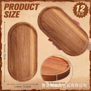 Japanese-style acacia wood <b>tray</b>, rectangular <b>dinner</b> plate, insulated solid wood plate, oval breadboard, teacup saucer. - Product Image 2