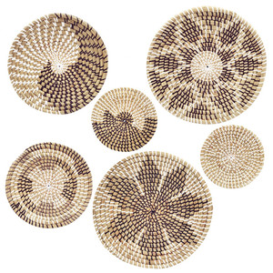 Décorations murales en paille Décor de salon gris Boho Art Ensemble de 6 <span class=keywords><strong>Rotin</strong></span> Gris Demi-cercle Antique Pierre Déco - Product Image 6