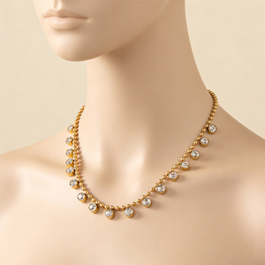 Collier en acier inoxydable serti de diamants, forme de boule, serti de pierres, pour un usage quotidien, chaîne de clavicule pour femmes - Product Image 2