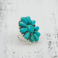 Bague ouverte unisexe en alliage plaqué argent, motif fleurs bleu turquoise, style vintage bohème, pour déclaration de style, fiançailles, mariage, cadeau, 2026