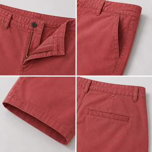 Pantalones Cortos Bermuda Rojos de Algodón para Hombre con Logotipo Personalizado, Color Sólido, Minimalistas, con Bolsillo Trasero, Cintura Media, Cierre de Botones, Tela Oxford - Product Image 3