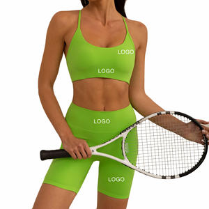 Conjunto de Yoga con Top Corto de Tirantes Finos y Cuello Redondo, Shorts de Cintura Alta, Ropa Deportiva sin Costuras de Color Sólido - Product Image 1