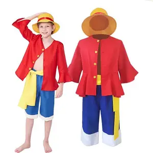 Costume Cosplay Luffy pour Enfant Halloween Comic Con Anime Monkey Party Red avec Chapeau AOKB-004