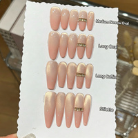 Faux ongles à presser en acrylique, dégradé rose pêche délicat, rose scintillant, effet œil de chat doré, blanc, style armure, vente en gros