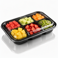Barquette à fruits transparente en PET avec couvercle à clipser, 6 compartiments, jetable, pour fruits frais coupés, plateau de fête, qualité alimentaire, vente en gros
