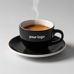 Tasse à eau en porcelaine promotionnelle avec logo personnalisé, tasse à cappuccino avec soucoupe, ensemble moderne de tasses à café et à thé en céramique avec soucoupe - Product Image 2
