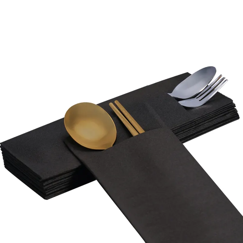 Thick High Premium Quality Air Laid Pocket Dinner Napkin Wedding Napkin Black Customized Logo Table Restaurant Disposable paper