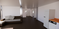 Hôtel en conteneurs à 2 étages de 40 pieds, utilisation hôtelière, préfabriqué, modulaire, panneaux sandwich en acier, design méditerranéen, écologique, faible coût