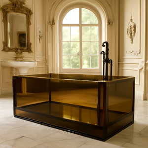 La elegante bañera del baño está separada del lujoso baño del hotel, con decoración moderna y una amplia vista. - Product Image 5