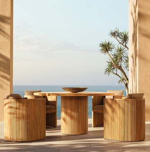 Stile moderno OEM/ODM Teak legno Set da pranzo cuscini impermeabili per Hotel esterno <span class=keywords><strong>giardino</strong></span> Patio uso-tavolo da pranzo <span class=keywords><strong>sedia</strong></span> S.G.S - Product Image 1