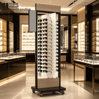 Étagère de présentation personnalisée pour magasin d'optique, présentoir sur pied en métal et bois pour lunettes de soleil, support de présentation pour lunettes de soleil