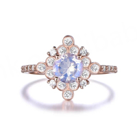Bague de fiançailles vintage en argent 925 plaqué or rose, style Art Déco, sertie de pierres de lune, certifiée NGTC, unique pour mariage/fête/cadeau