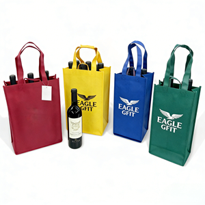 Heavy Duty <b>Divided</b> 6 Bottle Carrier Christmas Gift Wine <b>Bags</b> with Hook & Loop Closure and Customizable Colors Non Woven <b>Bags</b> - Product Image 3