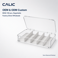 Boîte de rangement pour lunettes en acrylique Calic, transparente, avec 6 compartiments, couvercle rabattable, pour lunettes de soleil, lunettes de vue, taille personnalisée, OEM, vente en gros
