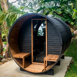 Sauna extérieur moderne en bois de sapin massif, écologique, pour 6 personnes, avec générateur de vapeur humide et four électrique de 6 kW. - Product Image 1
