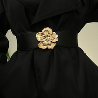 Ceinture en cuir PU fleuri haut de gamme pour femmes, ceinture élastique, réglable, cinche la taille, convient aux robes et aux pulls.
