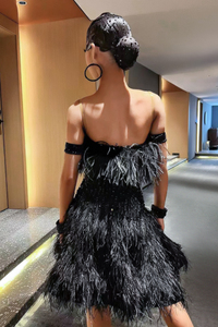 Robe de danse latine Vennystyle sans dos en plumes et spandex/coton – Costume de compétition de Blackpool sur mesure orné de cristaux - Product Image 5