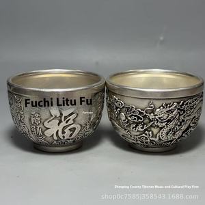 Antico rilievo in bronzo Baifu tazza ornamento retrò drago <span class=keywords><strong>Phoenix</strong></span> metallo artigianale spilla decorazioni per la coppa feste di fusione incisione - Product Image 4