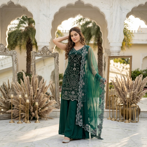 <b>Green</b> Embroidered Salwar Kameez Set for Women Traditional Indian Pakistani Outfit with Sheer Dupatta Wedding Party Wear - Product Image 1