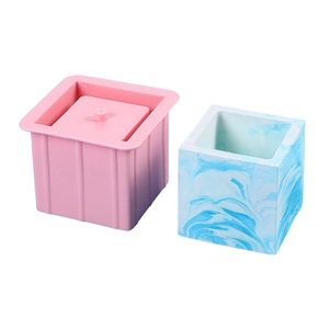Molde de silicona en forma de cubo estándar de fácil funcionamiento brillante elaborado clásico barato 3D para jarrón de resina de cemento DIY - Product Image 5
