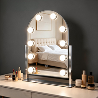 Manufacturer LED Arch Metal+Glass Freestanding Home Use 10 LED Display Screen Lighted Magnifying Personalized Vanity Mirror