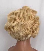 Perruques courtes Pixie 613 Blondes en cheveux humains bouclés afro, avec dentelle frontale 13*4 et double trame, style BOB