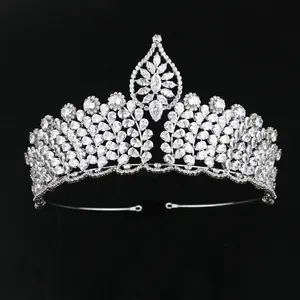 Couronne de luxe pour mariage, en Zircon Bling, plaqué or, accessoires de cheveux, couronne de reine, diadème nuptiale