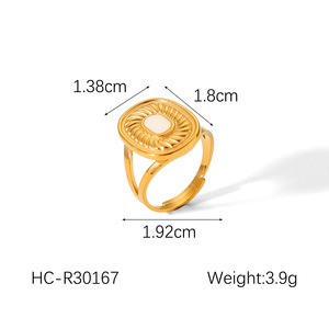 New Thép Không Gỉ 18K Vàng Không-Phai Kim Cương Nhúng Hình Học Vuông Hình Dạng Tròn Vỏ Mở Có Thể Điều Chỉnh Nhẫn Cho Phụ Nữ - Product Image 6