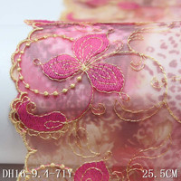 Desain Baru Bunga Warna-warni Perancis Bordir Renda Potong 23Cm Kain Tulle Cetak Tipis untuk Bra