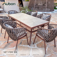 Ensemble de salle à manger d'extérieur 6 places avec structure en alliage d'aluminium, chaises à dossier en toile et coussins moelleux pour jardin et terrasse