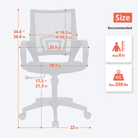 Chaise de bureau ergonomique pivotante moderne avec dossier en maille et soutien lombaire réglable pour personnel, invités et visiteurs