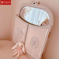 Table de toilette vintage française en bois massif rose, table de maquillage de luxe sculptée pour chambre à coucher, coiffeuse style princesse avec miroir