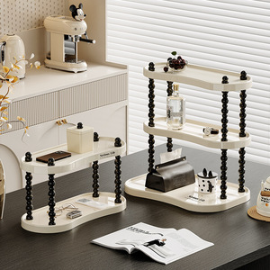 Cosmetic Storage Organizer Desktop Makeup Holder Plastic Two Tier With <b>Black</b> Beaded Legs For Skincare And Perfume - Product Image 2