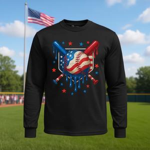 Camiseta de manga larga con bandera estadounidense patriótica de Baseball Drip para hombres y niños, 4 de julio - Product Image 3