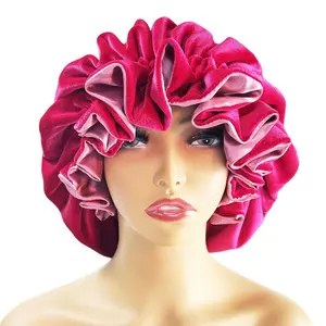 HZM-22360 Winter Velvet Bonnet Women Satin Lined Reversible Sleep Bonnets Chemo Cap Turban Hat Bonnet
