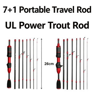 Canne à pêche portable en carbone UL Power Lure Rod de 1,68 m à 1,8 m, 8 sections, super souple, pour la truite et la boucaré, vente en gros usine - Product Image 1