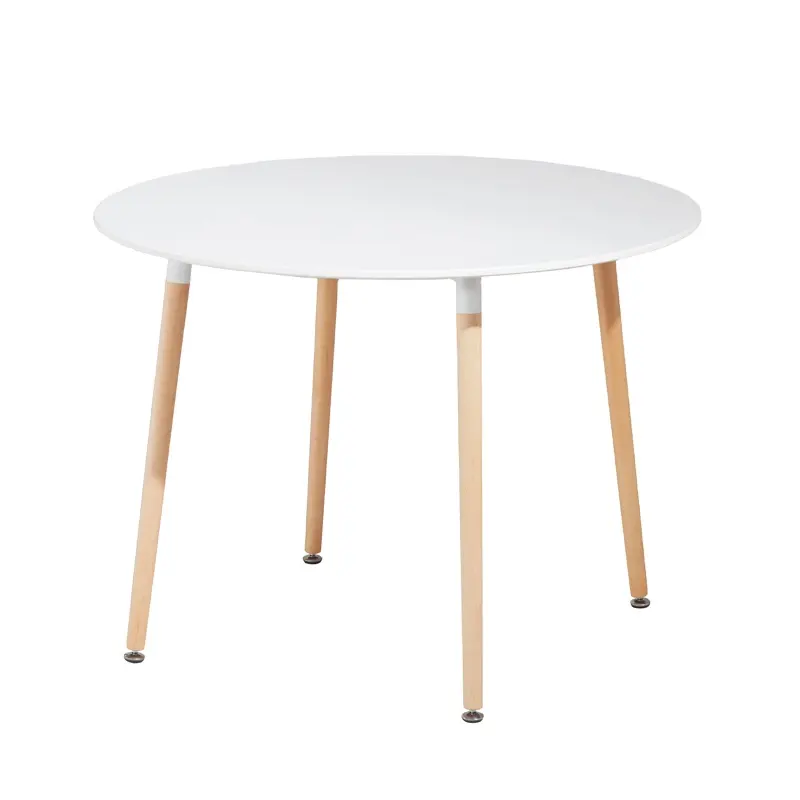 Mesa de jantar redonda mdf da cor branca com pernas de madeira