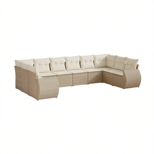 Juego de Sofás de Jardín de Ratán Beige, 10 Piezas, Muebles de Exterior de Diseño Contemporáneo con Cojines - Product Image 1