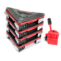 JAYA Ensemble de 5 outils de levage et de déplacement de meubles avec 4 chariots à roulettes triangulaires en métal pour armoire, canapé, électroménager