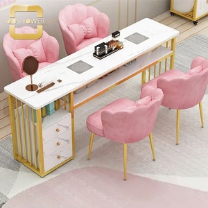 Elegante <span class=keywords><strong>y</strong></span> duradero salón manicura pedicura muebles de oro moderno Escritorio de uñas <span class=keywords><strong>para</strong></span> minimalista blanco Simple mesa de uñas de Metal - Product Image 6