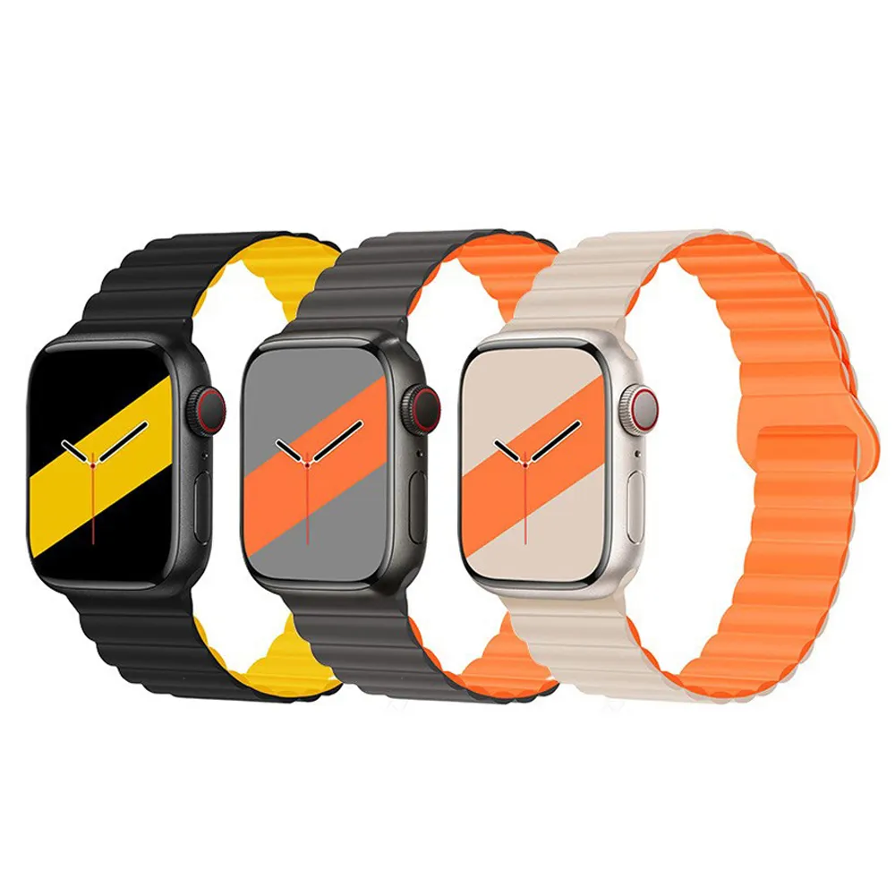 Pulseira de silicone para relógio Apple Watch, pulseira esportiva de borracha com laço magnético 38 mm 40 mm 42 mm 44 mm, novidade de reposição