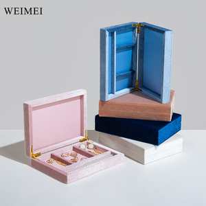 WEIMEI Custom logo Ring Pendant Bracelet <b>Earring</b> Jewelry <b>Box</b> High Quality Baby Blue Velvet Jewelry Set <b>Box</b> - Product Image 3