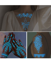 Pochoirs de Tatouage Temporaire au Henné OEM pour Peinture Corporelle Lumineuse, Autocollants de Tatouage Autoadhésifs