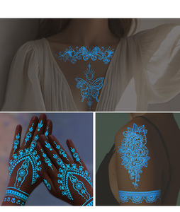 Pochoirs de Tatouage Temporaire au Henné OEM pour <span class=keywords><strong>Peinture</strong></span> Corporelle Lumineuse, Autocollants de Tatouage Autoadhésifs - Product Image 3