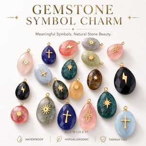 Gemstone Symbol Charm | 18K PVD Gold Plated Stainless Steel Natural Stone Pendants | Cross Star Lightning Bolt & Sunburst Charms - Product Image 1